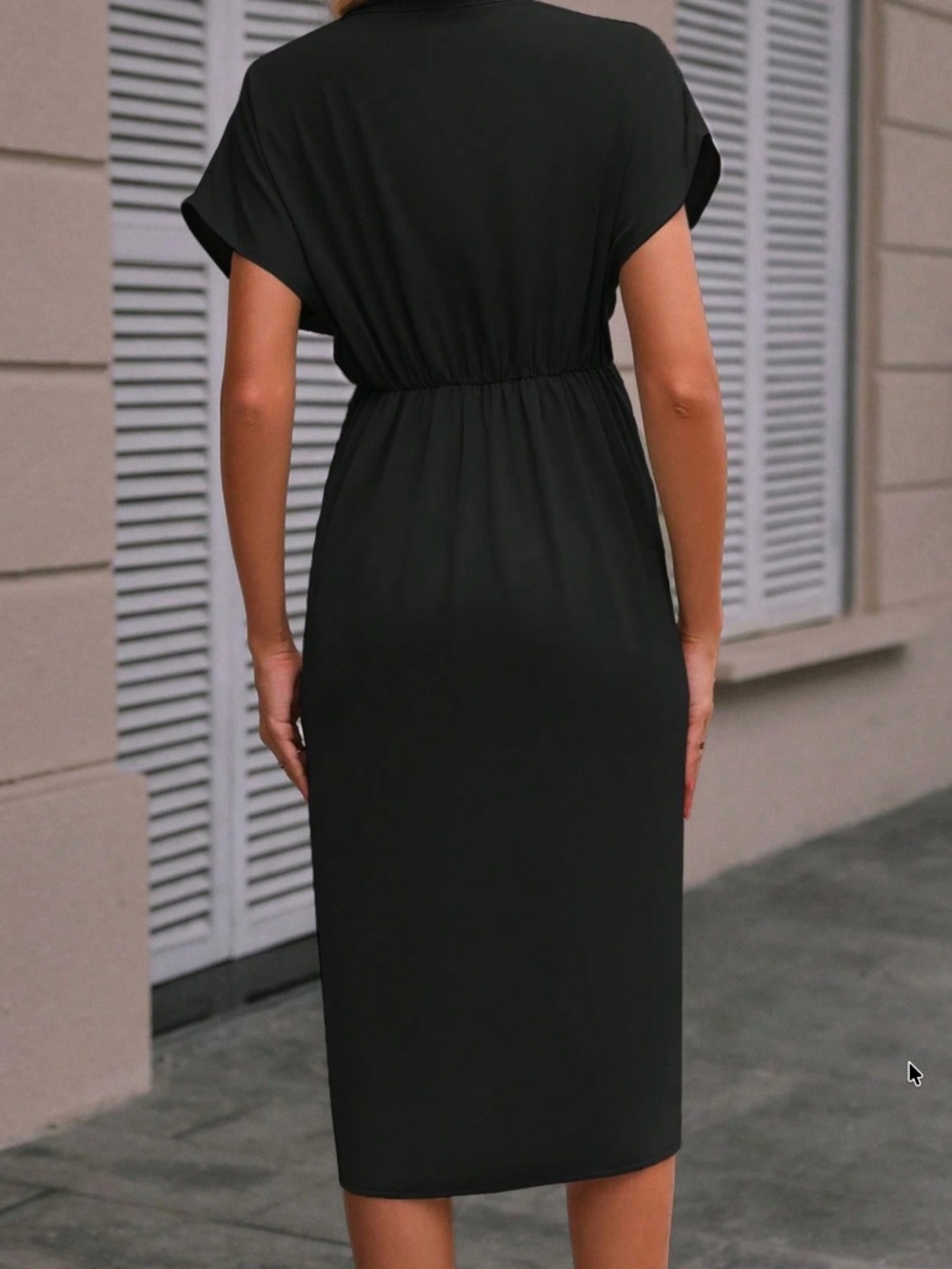 Classic Black V neck Batwing Sleeve High Waisted Dress - Picture 5 of 6